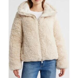 NEW SAVE THE DUCK kennie water repellent faux shearling jacket in shore beige